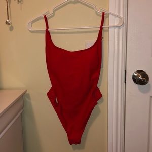 Red one piece bathing suit